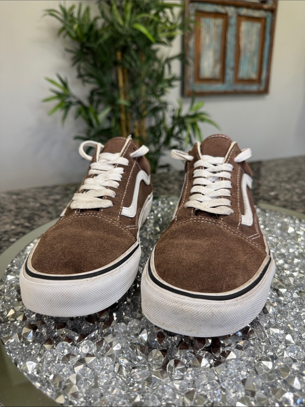 Vans Brown Suede Old Skool with White Stripe EUC M8 W 9.5 - Picture 3 of 14